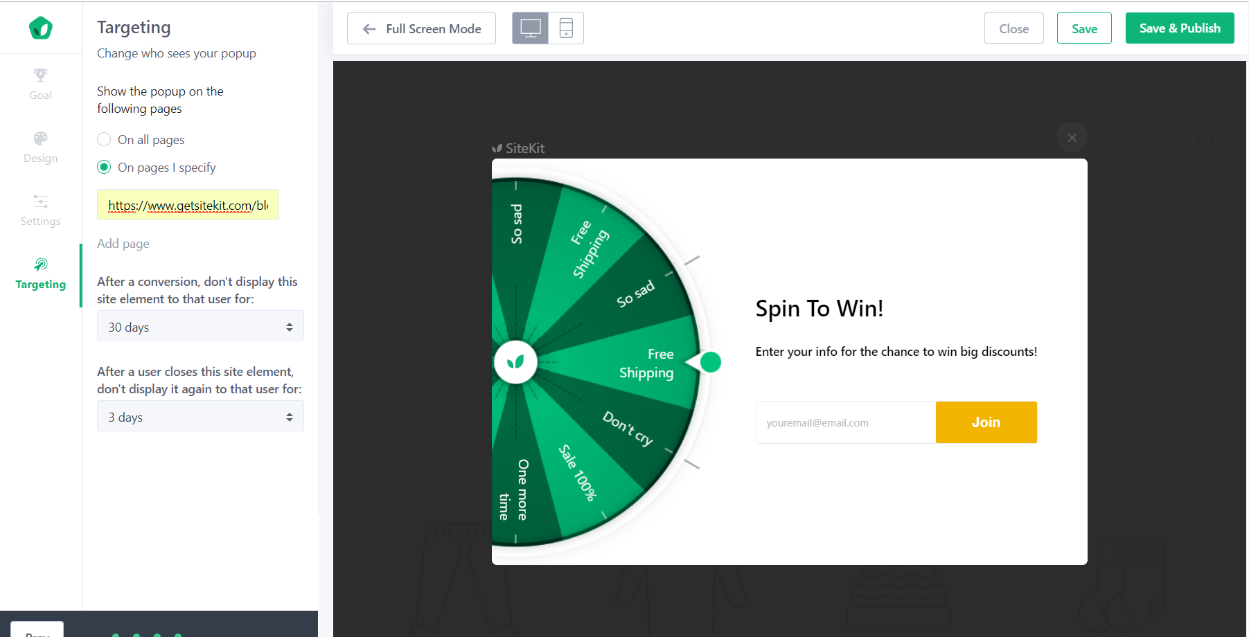 hello bar alternatives SiteKit's Win Wheel